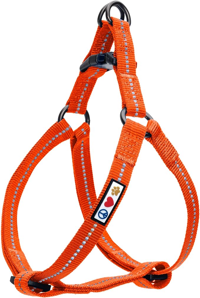 Pawtitas Recycled Dog Harness with Reflective Stitched a Puppy Harness Made from Plastic Bottles Collected from Oceans Medium Orange Habanero