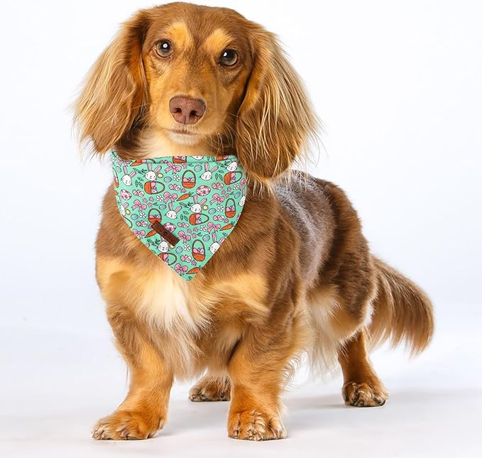 Lionet Paws Easter 2pcs Dog Bandanas, Pink Rabbit Dog Scarf Bib Premium Fabric,Cute Rabbit Claw Flower Bandanas for Medium Large Dogs Pets