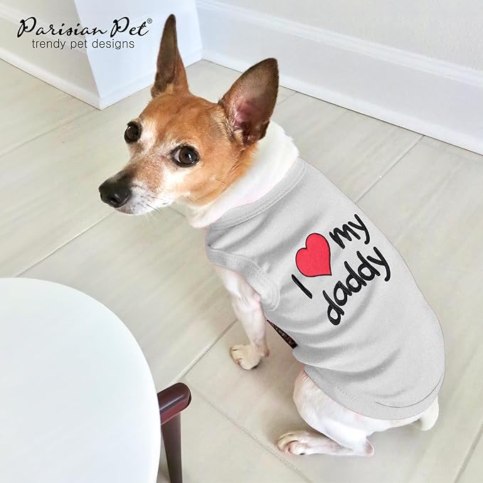 Parisian Pet Unisex Dog T-Shirt - Embroidered 'I Love My Daddy' 100% Cotton, Tee Shirts - Breathable Sleeveless Pet Vest - Dog Clothes for Medium-Sized Dogs - M