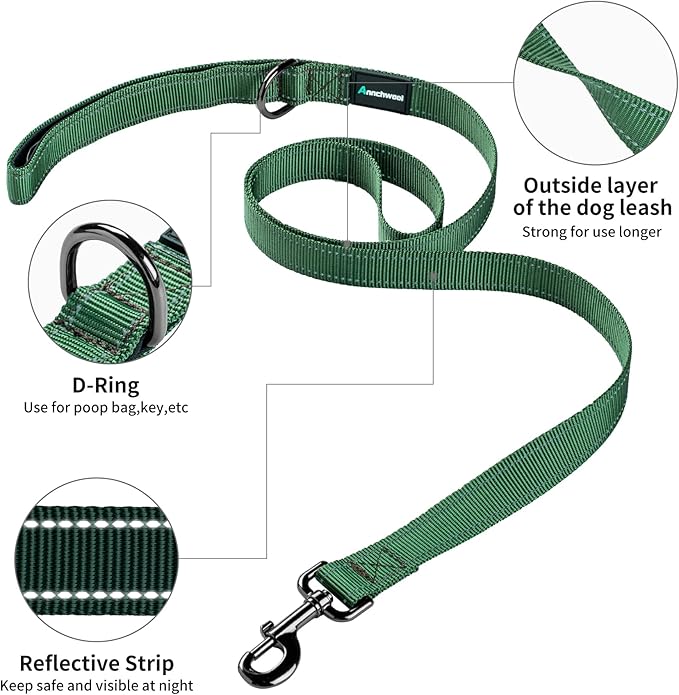 Annchwool No Pull Dog Harness with Padded Handle+5 Ft Leash,Reflective Strip Escape Proof and Quick Fit to Adjust Dog Harness,Easy for Training Walking for Small & Medium and Large Dogs(Green-Set,XL)