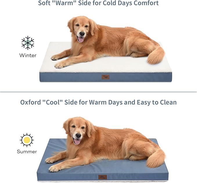 XL Dog Bed for Large Dogs, Egg Crate Foam with Removable Washable Oxford Cooling Cover, Blue White