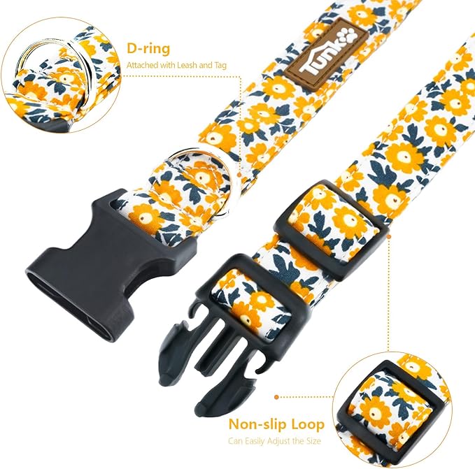 Tunkoo Flower Dog Collar, Cute Adjustable Yellow Collar for LGBT Pride Month Strong Plastic Buckle - for Small Medium Large Pets, S