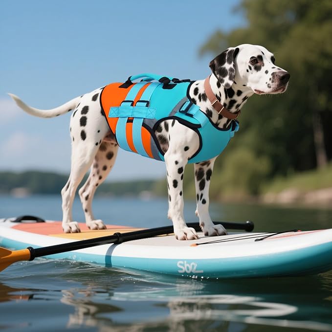 Kuoser Dog Life Jacket, High Flotation Dog Life Vest for Swimming Boating, Reflective Dogs Swimsuit Lifejacke with Double Rescue Handle, Superior Buoyancy Dogs Swimming Vest for Medium Dogs Blue, M