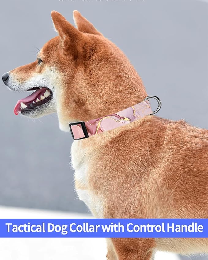 Dog Collar, Cute Dog Collar for Small Medium Large Dogs, Personalized Adjustable Soft Pet Collars with Quick Release Buckle for Walking Running, Pink Gold Marble