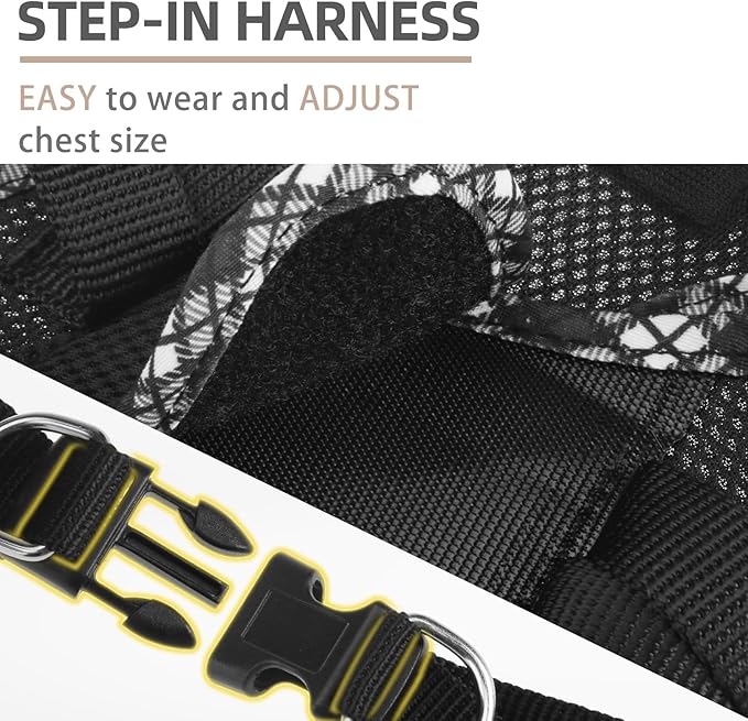PUPTECK Dog Harness and Leash Set for Small Medium Dogs No Pull Step-in Soft Mesh Puppy Cat Vest Harnesses Reflective at Night, Upgraded New Black XS