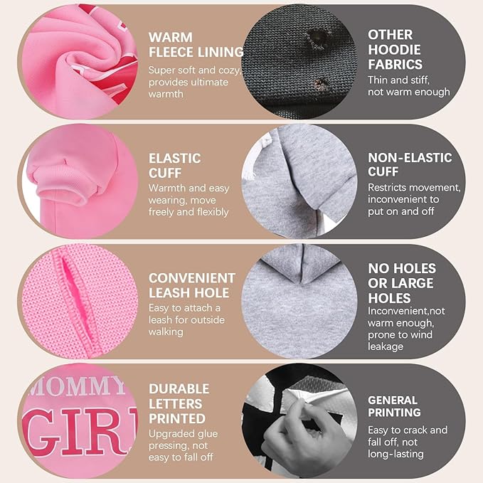 BINGPET Dog Hoodie,Mommy's Girl Lettered Dog Sweatshirt Puppy Sweater Hooded with Leash Hole,Warm Soft Fleece Winter Coat Pet Clothes for Small Dogs Cats Puppies Girl,Pink,S