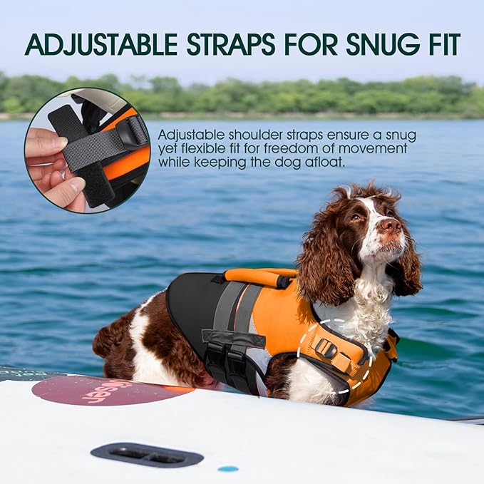 Kuoser Dog Life Jacket XL, High Flotation Dog Life Vest for Swimming Boating, Reflective Dogs Swimsuit Lifejacke with Double Rescue Handle, Superior Buoyancy Dogs Swimming Vest for Dogs Yellow, XL