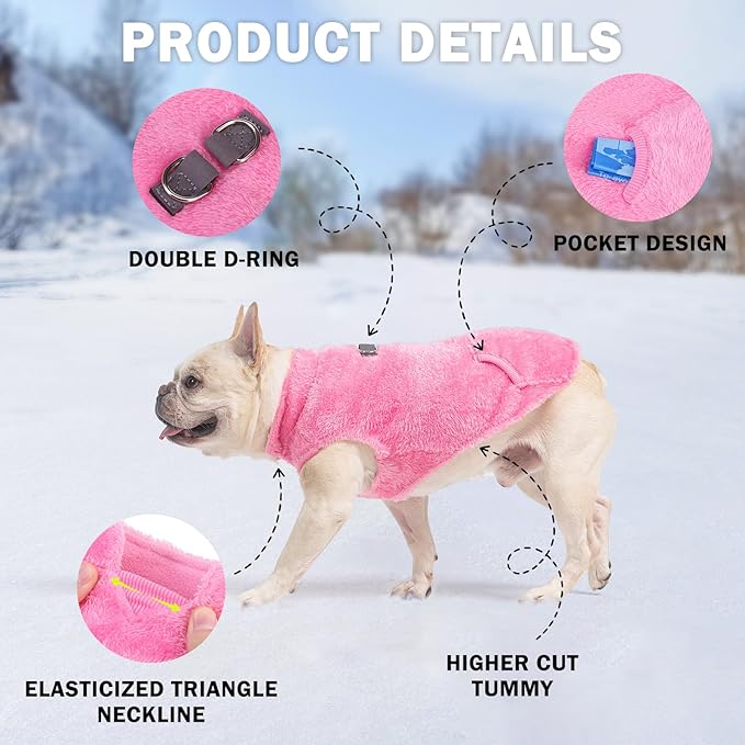SCENEREAL Fleece Vest Dog Sweater, Dog Jacket with Harness Built in Pocket for Small Medium Dogs, Pet Cold Weather Coat with Soft Lining, Plush Warm Pullover Clothes for Puppy Boys Girls