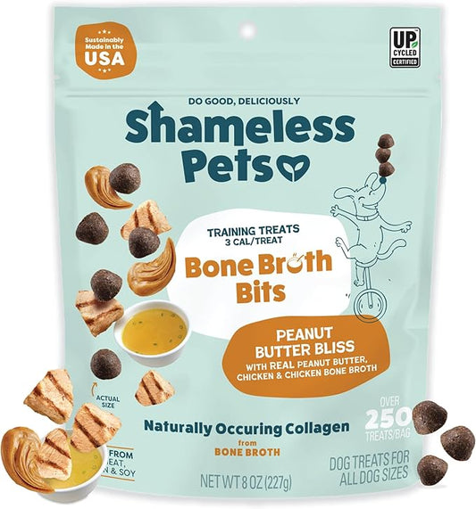 Shameless Pets Dog Training Treats, Bone Broth Bits- Natural & Healthy Puppy Treats - Soft Training Treats with Naturally Occurring Collagen - Medium Dog Treats, 8 oz (1 Count)