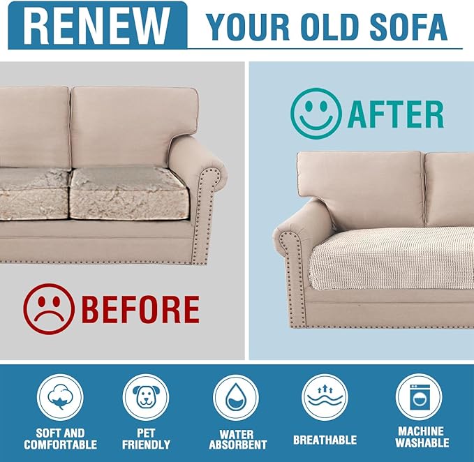 H.VERSAILTEX Plush Chenille Dog Bed Cover Thick Soft Sofa Covers Loveseat Cover for 2 Cushion Couch Anti Slip Couch Cover Furniture Protector for Dog, Pet, Cat (35" x 62", Ivory)