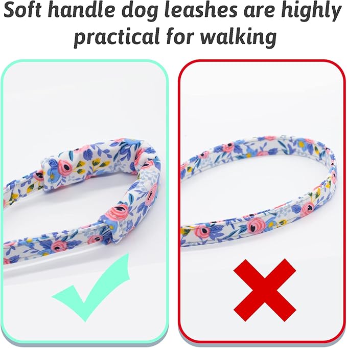 Dog Collar and Leash Set Girls Adjustable Puppy Collars with Floral Bow Tie for Small Medium Large Female Dogs, Blue Flower, M