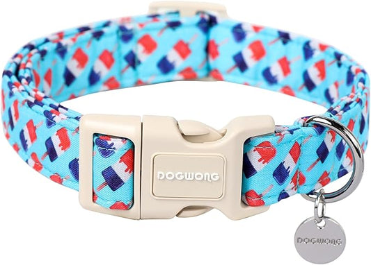 DOGWONG Cotton Dog Collar, Rainbow Dog Collar Durable Soft Natural Fabric Pet Dog Collar Cute LGBTQ Puppy Necklace for Small Medium Large Dog