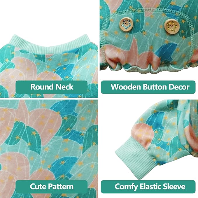 KYEESE Dog Pajamas Velvet Dog Pajamas Small Sized Dogs Soft Dogs Clothes Pet Coat Stretchy Doggie Pjs Pet Costume with Cactus Pattern Comfy Doggie Jammies Onesie, Medium