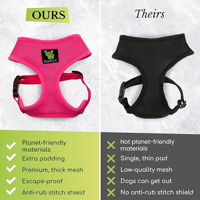 EcoBark Dog Harness - Eco-Friendly Max Comfort Harnesses - Luxurious Soft Mesh Halter - Over The Head Harness Vest- No Pull and No Choke for Small, Toy Breed, and Teacup Dogs (XS, Yellow)