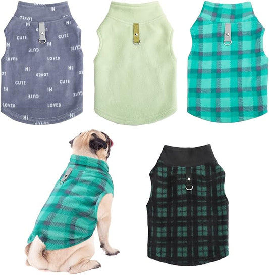 Weewooday 4 Pieces Fabric Dog Sweater with Leash Ring Winter Fleece Vest Dog Pullover Jacket Warm Pet Dogs Clothes for Puppy Small Dogs Cat Chihuahua Boy (Mix Pattern, S)