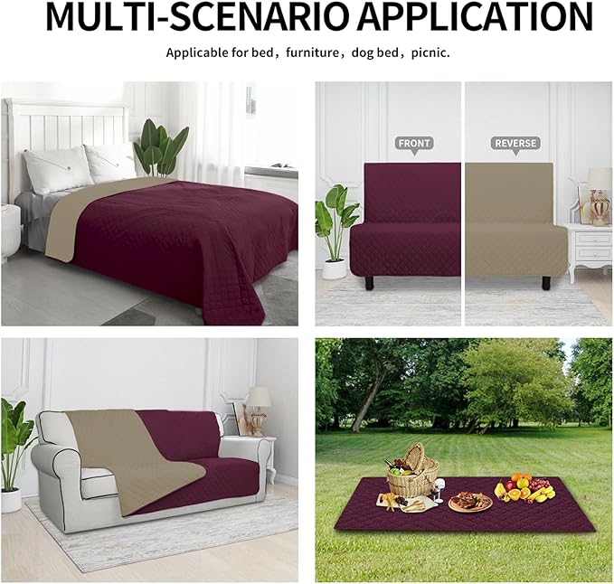 Easy-Going 100% Waterproof Dog Bed Cover Reversible Leak Proof Couch Cover Washable Sofa Cover Furniture Protector Blanket for Pets Kids Children Dog Cat (30x70 Inch, Wine/Beige)