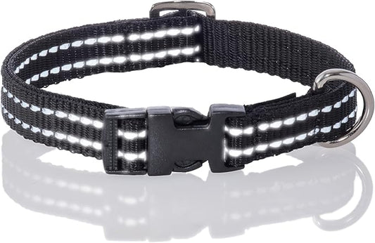Adjustable Reflective Dog Pet Collar for Small, Medium and Large Dogs, Black, Small