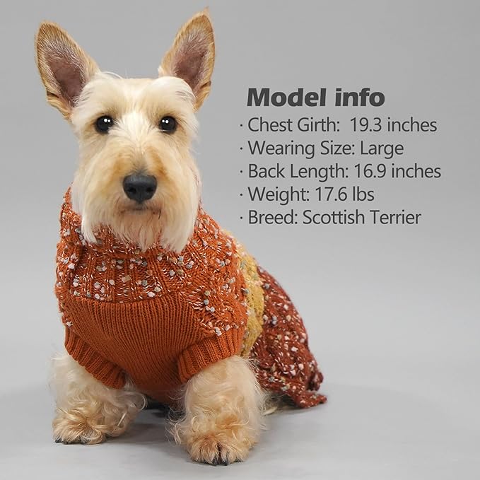 KYEESE Color Block Dog Sweater for Small Male Dogs - Fuzzy Thread Knitted Turtleneck Fall Winter Clothes, Brown, M