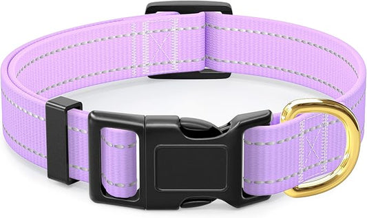 Reflective Dog Collar for Large Dogs, Cute Adjustable Heavy-Duty Nylon Puppy Collars for Boy and Girl Female, Soft Pet Accessories with Quick Release Buckle, Neck 16-24", Purple