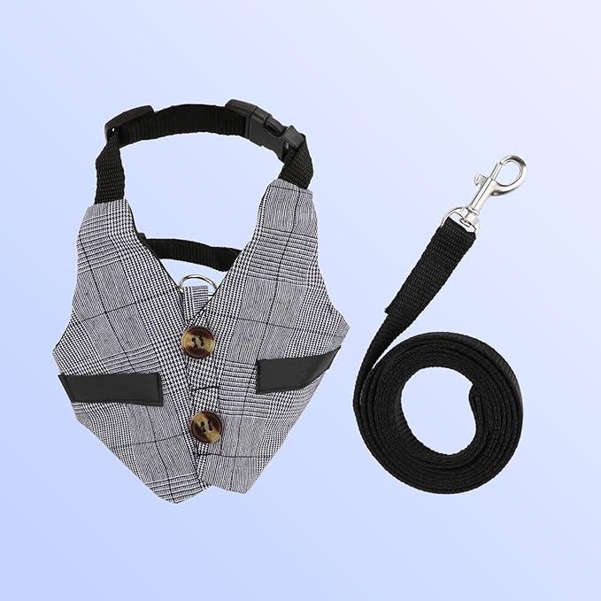 Rabbit Vest Harness and Leash Set Adjustable Formal Suit Style for Bunny Kitten Small Animal Walking (L)