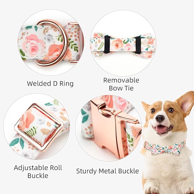 Adjustable Bow Tie Dog Collar Printed Cute Patterns Spring Summer Soft Pet Collars for Small Medium Large Dogs