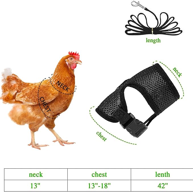 4 Pcs Adjustable Chicken Harness with Leash- 4 Styles Comfortable Hen Vest Breathable Mesh Training Harness and Leash for 2.5-3.6 Lb Duck Goose Hen Small Pets