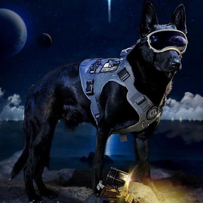 OneTigris Tactical Dog Harness Vest,Adjustable Dog Harness for Large Dogs,No-Pull Service Dog Vest with Hook & Loop Panels(Grey,X-Large)