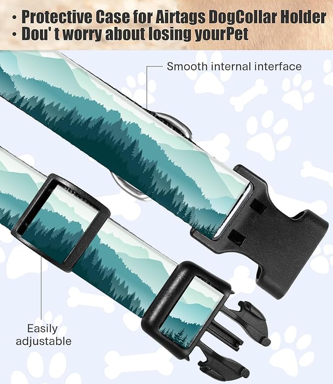 Dog Collar, Cute Dog Collar for Small Medium Large Dogs, Personalized Adjustable Soft Pet Collars with Quick Release Buckle for Walking Running, Blue Beautiful Mountain