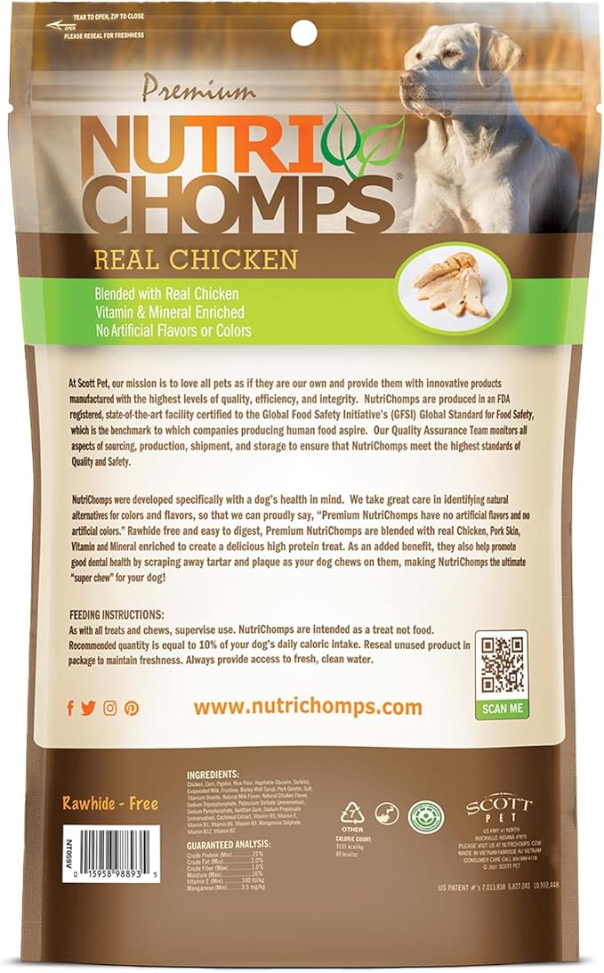 NutriChomps Dog Chews, 6-inch Twists, Easy to Digest, Rawhide-Free Dog Treats, 21 Count, Real Chicken flavor