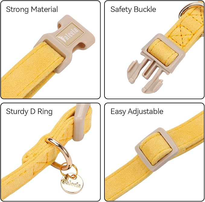Faleela Dog Collar - Cute & Comfy Cotton Pet Collar, Adjustable Lightweight Design with Quick-Release Buckle, for Small, Medium & Large Dogs - Multiple Styles Available (X-Small, Yellow)