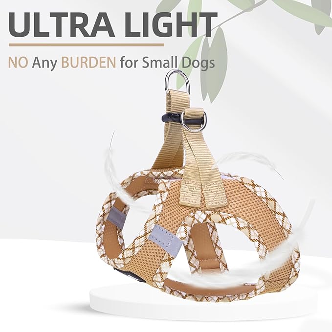 PUPTECK Dog Harness and Leash Set for Small Medium Dogs No Pull Step-in Soft Mesh Puppy Cat Vest Harnesses Reflective at Night, Beige S
