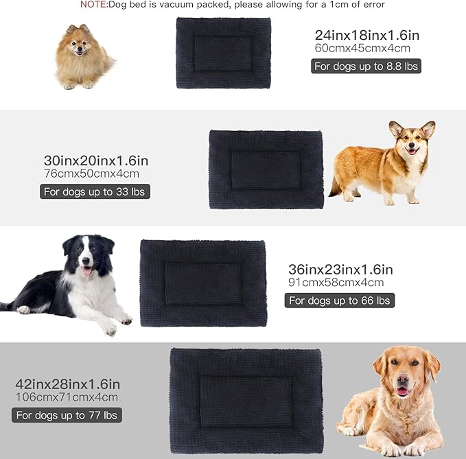 BVAGSS Dog Bed Mat,Reversible Dog Crate Pad, Memory Foam Soft Warm Pet Cushion for Small Medium Dogs, Washable Pet Sleeping Mattress Kennel Bed Pad XH079 (36''x23''x1.6'',Dark Grey)