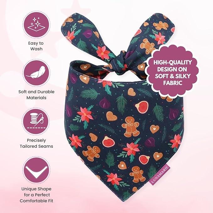 Luxury Pet Birthday Bandanas -Premium & Silky Poly Fabric | 100% Handmade | Custom Shape Dual Layered (Gingerbread & Figs, Large)