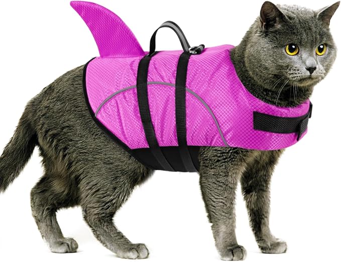 Queenmore Small Dog Life Jacket XXS, Puppy Life Jackets for Small Dogs, Little Dog Life Vest for Swimming/Boating, Cat Life Jacket/Life Vest, Lightweight Shark Pet Water Vest with Handle/Leash Hook