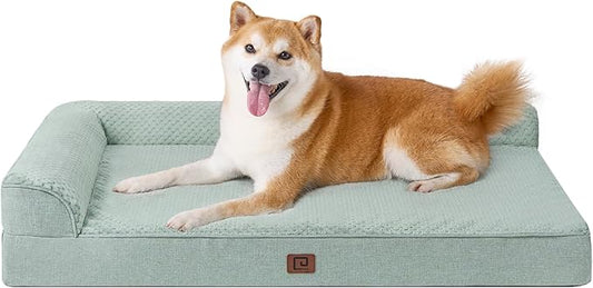 EHEYCIGA Memory Foam Dog Bed Large Sized Dogs, Pet Bed for Large Dog for Crate with Waterproof Liner, Pet Couch Bed Orthopedic with Washable Removable Cover, 35x23x6 Inches, Greyish Green