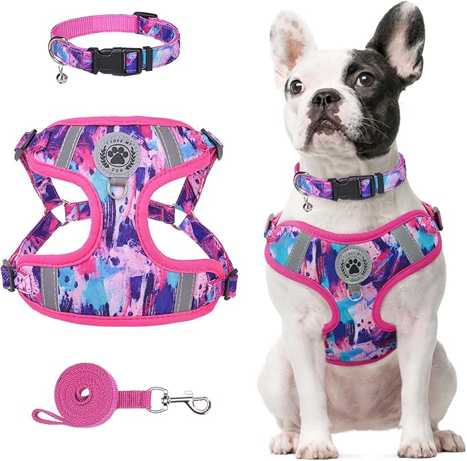 BEAUTYZOO Dog Harness Collar and Leash Set, No Pull Step in Pet Harness for Medium Sized Dogs, Adjustable No Escape Puppy Vest Harnesses Outdoor Walking Running, Soft Reflective Vest, Hot Pink M