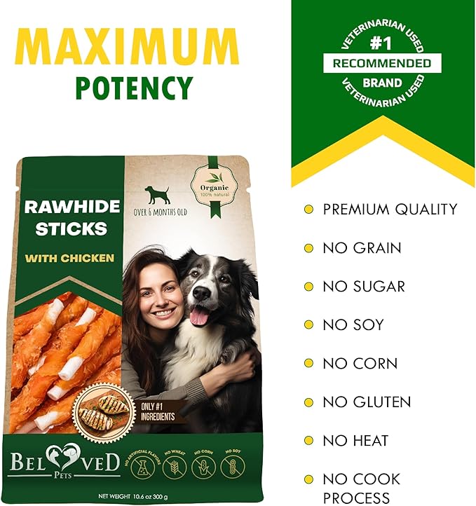 Dog Treats Rawhide Sticks 11 oz Wrapped with Chicken Pet Natural Chew Treats - Grain Free Meat & Human Grade Dried Snacks - Best for Small & Large Dogs (10.6 Ounce (Pack of 1), Rawhide Sticks)