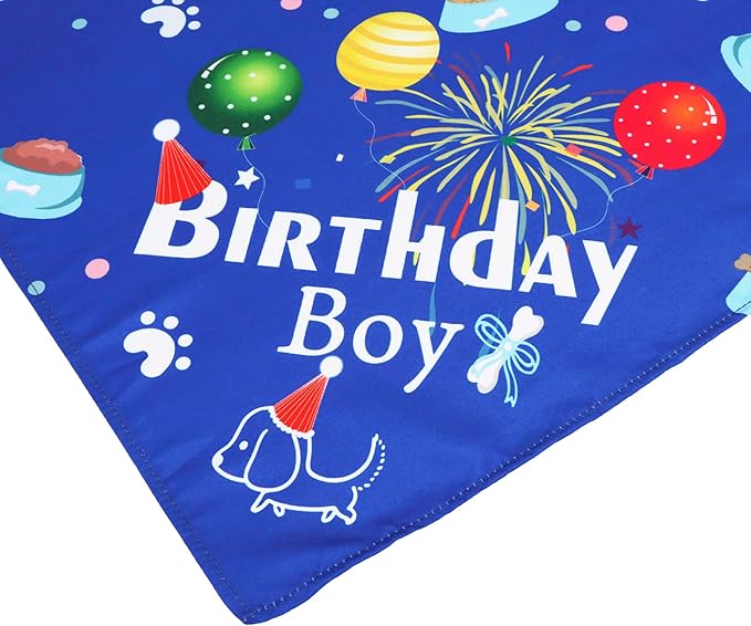 ADOGGYGO Dog Bandana Hat Set for Birthday Party Supply, Boy Girl Pet Birthday Scarf for Extra Large Dog (X-Large, Blue)