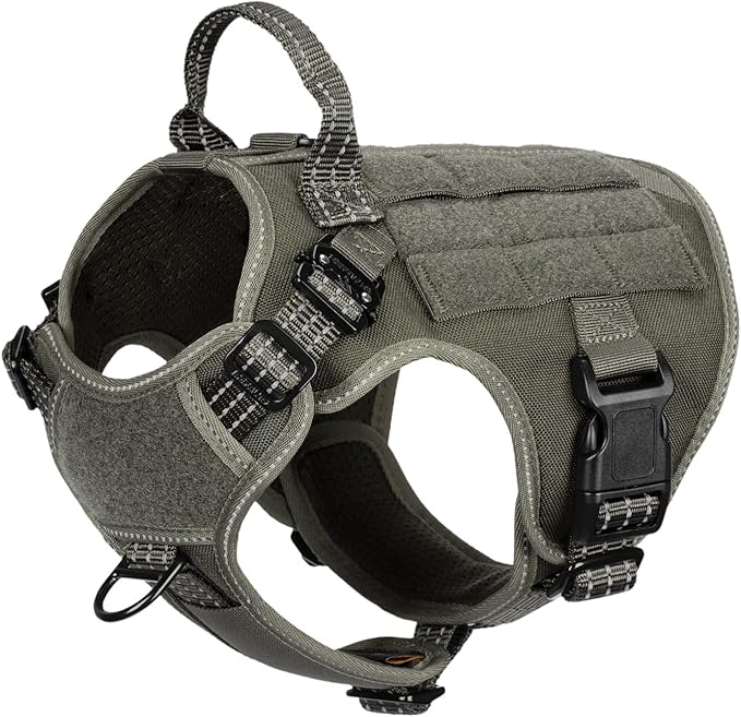 ICEFANG Tactical Dog Harness, Small Size,2X Metal Buckle,Working Dog MOLLE Vest with Handle,No Pulling Front Leash Clip,Hook and Loop Panel