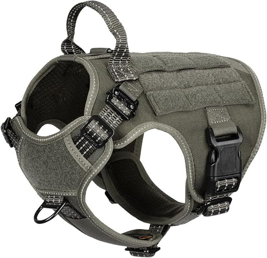 ICEFANG Tactical Dog Harness, Small Size,2X Metal Buckle,Working Dog MOLLE Vest with Handle,No Pulling Front Leash Clip,Hook and Loop Panel