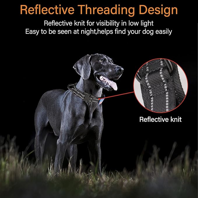 KCUCOP Tactical Dog Collar, Heavy Duty Dog Collar with Handle and Metal Buckle, Military Thick Dog Collars for Medium and Large Dogs(Black-Reflective Set-XL, 1 Patch)