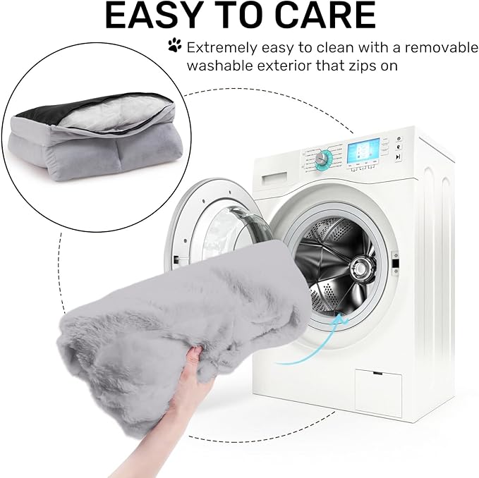 Hollypet Fluffy Plush Dog Cat Pet Couch Soft Calming Sofa Beds for Medium Small Cats and Dogs, Smoky Gray