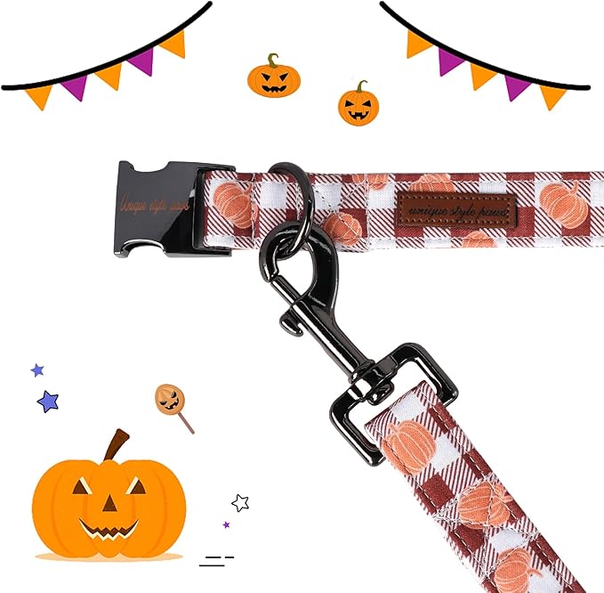 Unique Style Paws Cotton Dog Collar with Bow Halloween Pumpkin Plaid Dog Collar with Bow Tie for Small Medium Large Dogs Pets Gifts