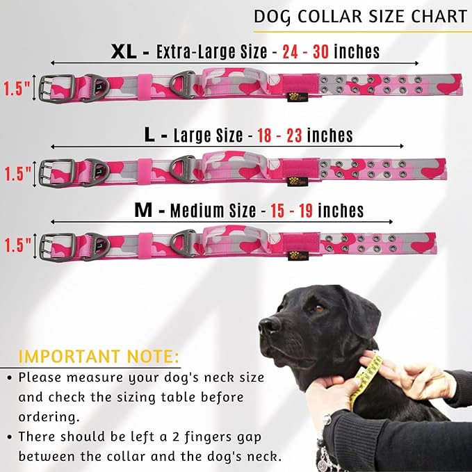ADITYNA Heavy Duty Dog Collar for Extra-Large Dogs - Camo Pink Collar with Handle for Training, and Walking - Wide, Tactical, Soft Neoprene Padded