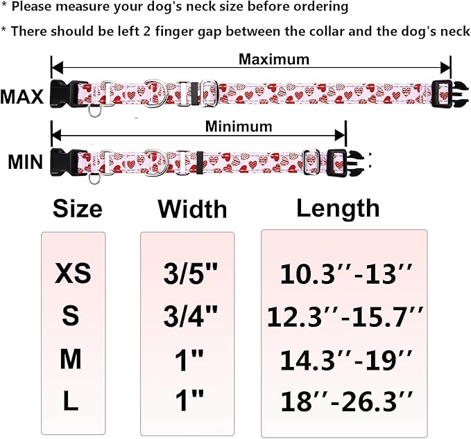 Valentines Reflective Martingale Collar for Dogs with Quick Release Buckle Cute Girl No Pull Dog Collars (Red Heart, Medium)