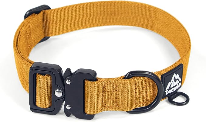 Heavy Duty Dog Collars for Medium and Large Dogs - Adjustable, Chew Proof Nylon Collar with Metal Quick Release Buckle and D-Ring for Dog Tags (Turmeric Yellow, XL)