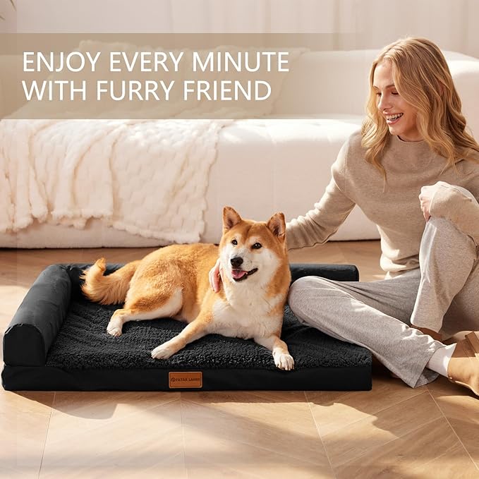 Patas Lague Orthopedic Dog Bed for Large Dogs, Waterproof L Shaped Large Pet Sofa Beds with Removable Washable Cover, Soft Comfortable Pet Couch Mat with Nonskid Bottom, 36''X24'' Black