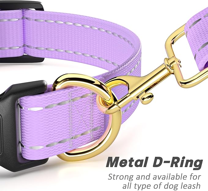 Reflective Dog Collar for Large Dogs, Cute Adjustable Heavy-Duty Nylon Puppy Collars for Boy and Girl Female, Soft Pet Accessories with Quick Release Buckle, Neck 16-24", Purple