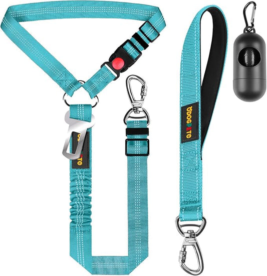 Dog Seat Belt Harness for Car, Dog Car Leash with Car Headrest & Buckle, Reflective Short Dog Leash, Pet 15 Inch Heavy Duty Leash for Dogs with Padded Handle & Locking Carabiner Clip, Sky Blue