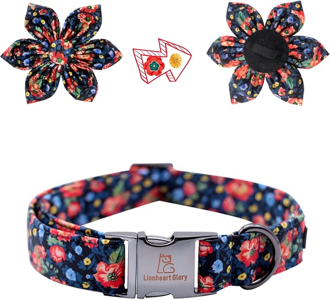Lionheart Glory Dog Collar With Flower - Cute Floral Pattern Adjustable Pet Collar for X-Small Dogs